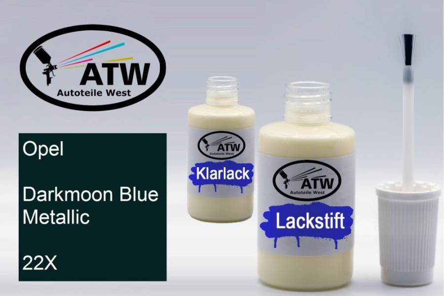 Opel, Darkmoon Blue Metallic, 22X: 20ml Lackstift + 20ml Klarlack - Set, von ATW Autoteile West.